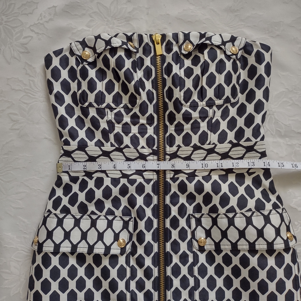 Diane Von Furstenberg runway dress corset goldtone buttons black white diamond - Picture 4 of 13